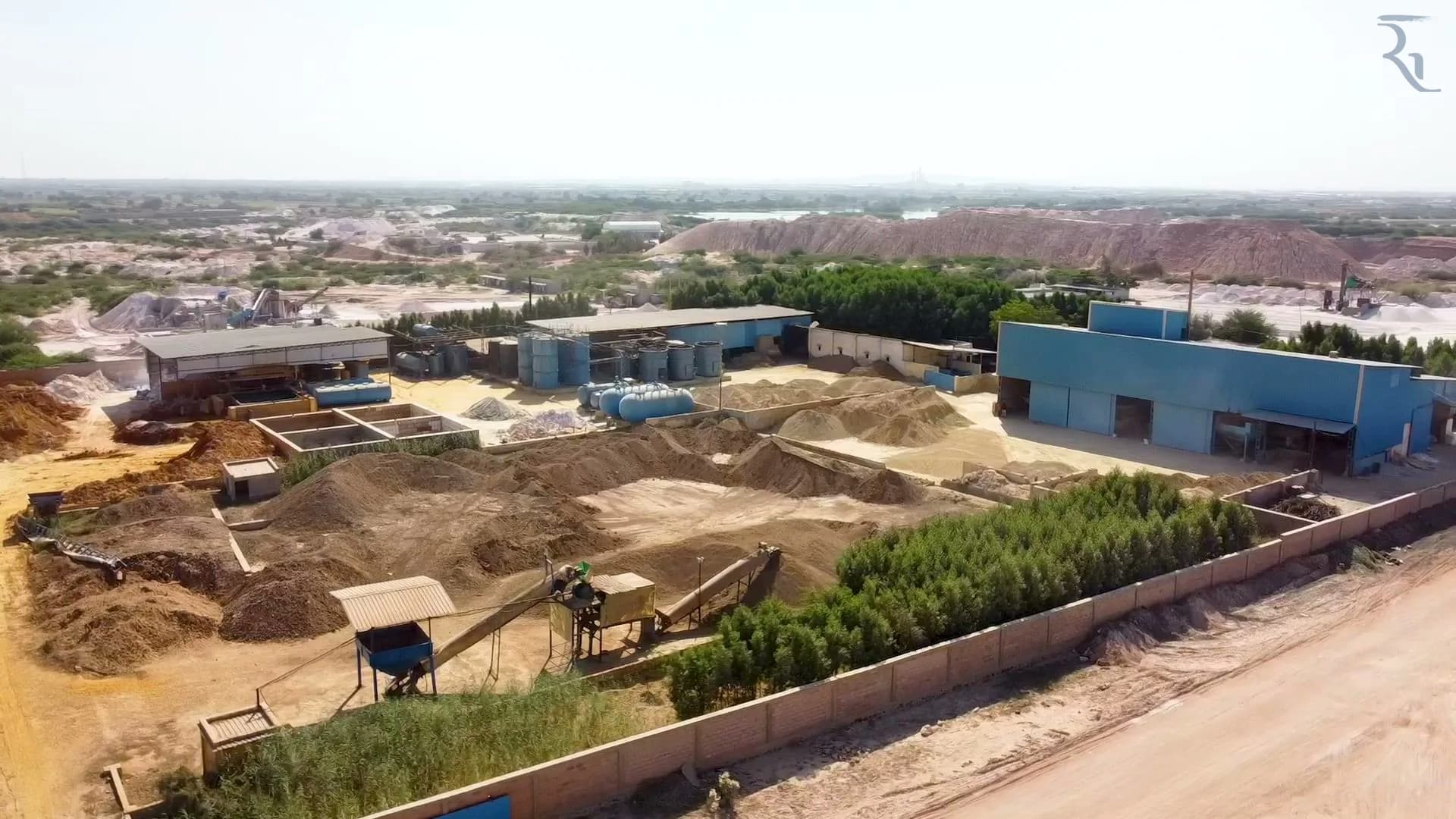 Aerial view of the Bhuj-Kutch mineral processing facility from founder-supplied factory footage