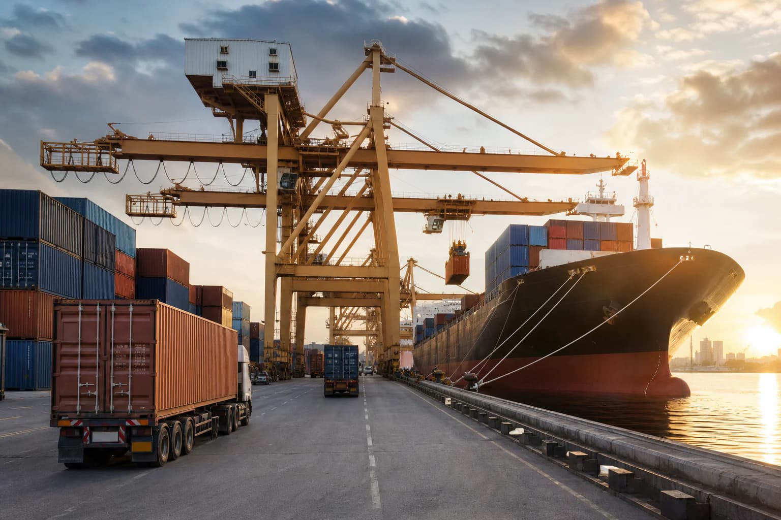 Illustrative container export logistics at a commercial port